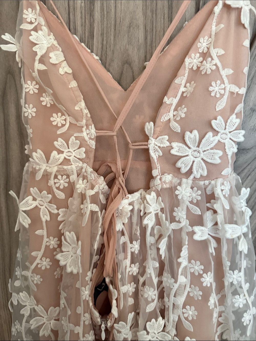 Blush Pink Slip Dress with White Floral Lace Overlay - Picture 3 of 9